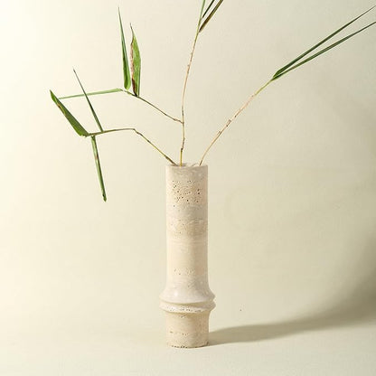 Flower Vase for Home Decor, Marble Bamboo Vase Rustic Vintage Decorations for Living Room, Table, Bathroom, Holiday & Weddings (Travertine)