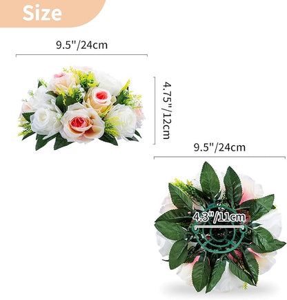 NUPTIO Pcs of 10 Fake Flower Ball Arrangement Bouquet,15 Heads Plastic Roses with Base, Suitable for Our Store's Wedding Centerpiece Flower Balls for Centerpieces Home Décor (Pink Champagne & White)