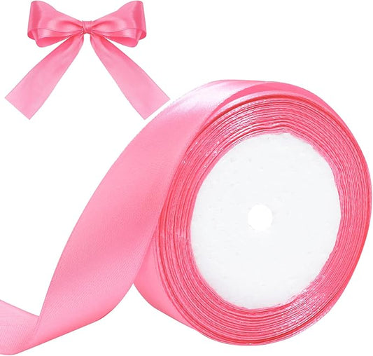 Pink Ribbon for Gift Wrapping, 1 inch Polyester Satin Hair Ribbon for Flower Bouquet, Weeding Decoration, Baby Shower, Crafts Bows Fabric Christmas Ribbons 25 Yards