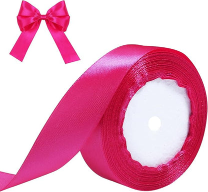 Hot Pink Ribbon for Gift Wrapping, 1 inch Polyester Satin Hair Ribbons for Flower Bouquet, Weeding Decoration, Baby Shower, Crafts Bows Fabric Christmas Ribbon 25 Yards