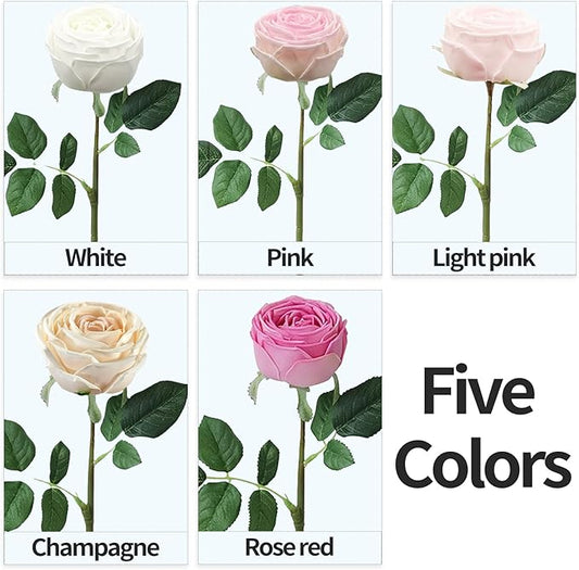 5Pcs Mixed Real Touch Artificial Silk Flowers with Stems - Lifelike Latex Austin Rose Peony for Wedding Bouquets, Home Decor, DIY Floral Arrangements