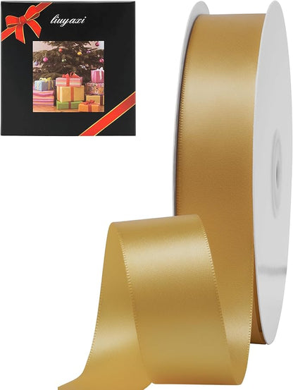 LIUYAXI Old Gold Double Faced Satin Ribbon, 1" X Continuous 50 Yards, Ribbons Perfect for Gift Wrapping Wedding Bouquet Decor DIY Craft Bow Making & Other Projects
