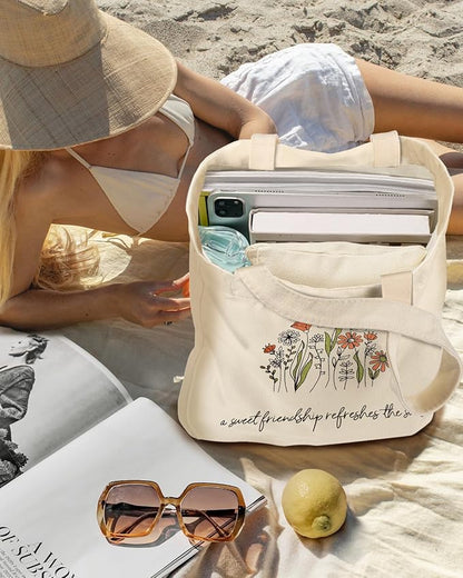 Aesthetic 2 Pack Canvas Tote Bag - with Makeup Zipper Pouch for Women Bag for Shopping, Gym, Travel, Vacation