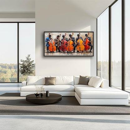 Music Cello Large Wall Art Musician Performance Pictures Wall Decor Musical Canvas Vintage Print Painting Modern Artwork Home Decoration for Living Room Bathroom Bedroom Office Framed 60"x30"