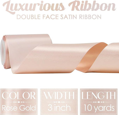 MEEDEE Rose Gold Satin 3 Inch Ribbon Lux Double Faced Satin Ribbon Christmas by 10 Yards Tree Ribbons Rose Gold Ribbons for Christmas Tree, Weddings, Flower Bouquet