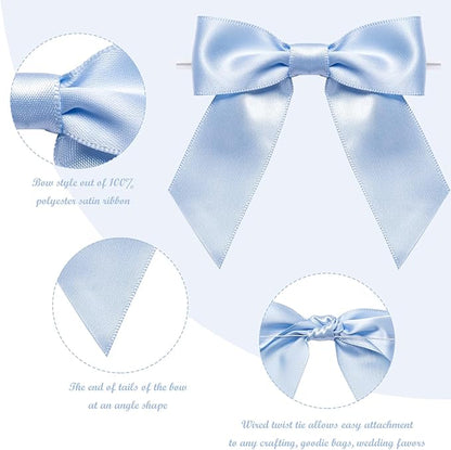 WRAPAHOLIC 30 Pcs 3" Dusty Blue Satin Ribbon Bows with Twist Tie - Pretied Premade Craft Bows for Christmas Party Crafts Treat Bags Gift Wrapping Wedding Birthday Baby Shower