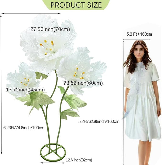 Giant Artificial Paper Fake Flowers , Large Flower Outdoor Decoration Realistic Faux Flower for Photographic Props Anniversary Birthday Living Room Ceremony Church Hallway Shop Window Display, White