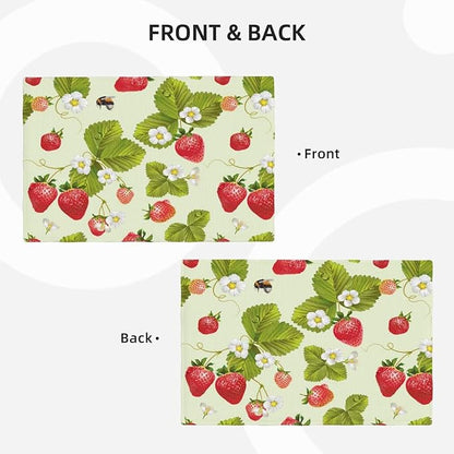 Fruit Linen Placemats Set of 4 Strawberry Plants Flowers Placemats for Indoor Outdoor Party Home Desktop Kitchen Dining Room Decor 12x18 Inch