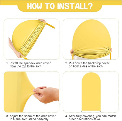 Yellow Arch Backdrop Covers - 7.2FT, 6FT Spandex Fitted Wedding Arch Stand Covers Round Top Chiara Arch Backdrop Cover for Wedding Birthday Party Decoration