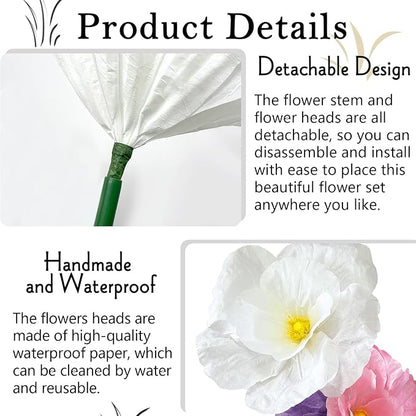 Giant Paper Flowers Decorations for Wall, 3Pack Large Fake Artificial Flower for Decoration, Waterproof Colorfast for Wall Room Decoration Bridal Shower Baby Shower Wedding Decor (Purple Pink White)