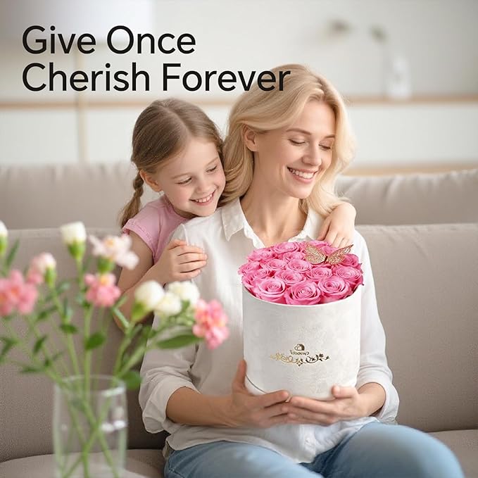 16 Preserved Roses in a Box, Preserved Flowers Gifts for Women, Forever Flowers for Delivery, Flower Birthday Gifts Box for Her, Mothers Day Rose Gifts for Mom, Sweet Pink