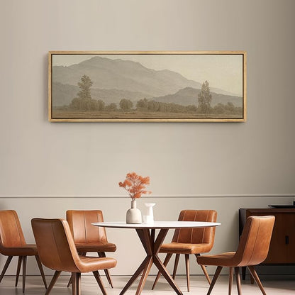 SIGNFORD Large Framed Canvas Print Wall Art Misty Mountain Landscape Tranquil Nature Scenery Illustrations Modern Art Calm Warm for Living Room, Bedroom, Office - 60"x20"
