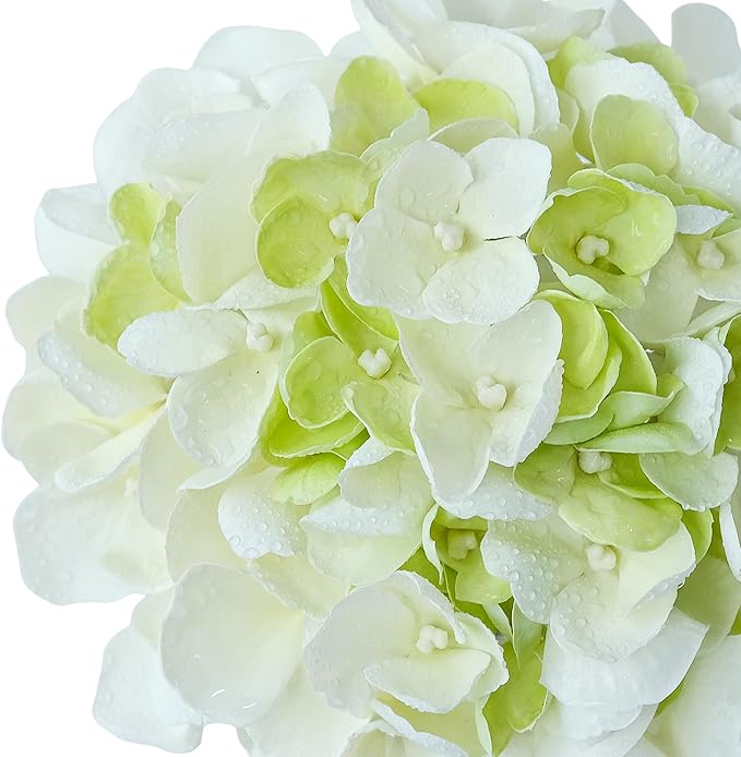 4 Pcs White/Green Real Touch Hydrangeas Artificial Hydrangeas Flowers Faux Latex Hydrangea for Kitchen Living Room Porch Fall Home Decor Baby Shower Party Wedding Xmas Table Centerpiece