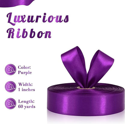 Purple Ribbon 1 Inch 60 Yards, Dark Purple Satin Ribbon for Flower Bouquet, Graduation Lei, Crafts, Gift Wrapping, Baby Shower, DIY Bows, Wedding, Halloween