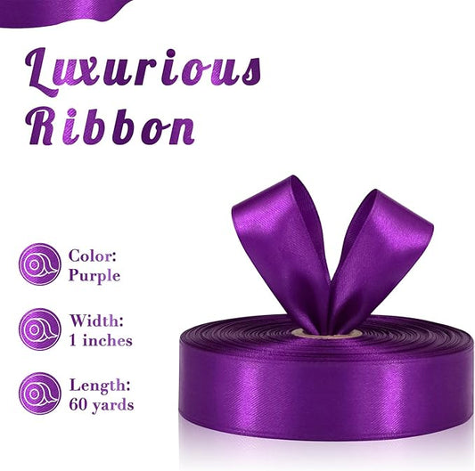 Purple Ribbon 1 Inch 60 Yards, Dark Purple Satin Ribbon for Flower Bouquet, Graduation Lei, Crafts, Gift Wrapping, Baby Shower, DIY Bows, Wedding, Halloween