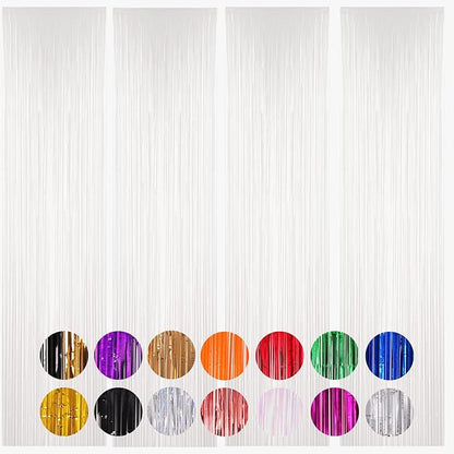 4 Pack White Foil Fringe Backdrop Curtains, Tinsel Streamers Birthday Party Decorations, Fringe Backdrop for Graduation, Baby Shower, Gender Reveal, Disco Party