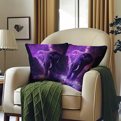 Elephant Throw Pillow Covers 18x18 Set of 2 | Wild Animal Decorative Cushion Covers | Purple Print Pillow Cases for Sofa and Bed Room | Jungle Themed Home Decor