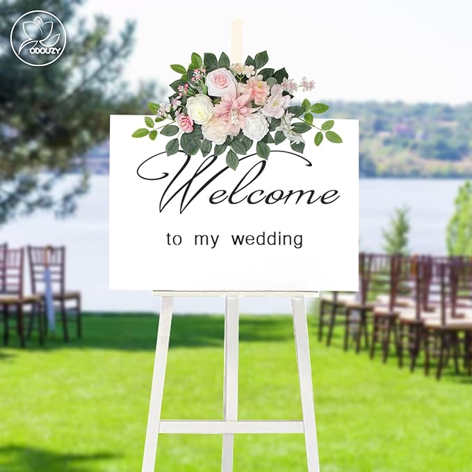 Wedding Arch Flowers Kit,Artificial Flower Arch Decor (Set of 3),2pcs Artificial Flower Arrangement with 1pc Sheer Drape for Wedding Decor Reception Backdrop Floral Decorations (Light Pink)