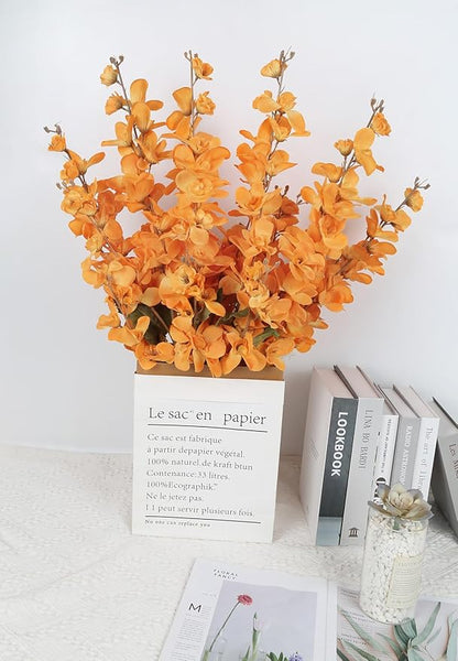 6PCS Silk Delphinium Artificial Flower Lifelike Silk Larkspur Flowers Plant 35.43" Long Stem Blossoms Fake Flowers for Tall Vase Floral Arrangements Home Table Wedding Decor(Orange)