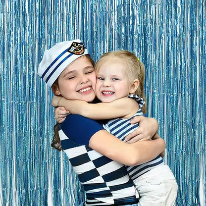 TONIFUL 3Pcs Laser Light Blue Door Streamers,Laser Blue Photo Booth Backdrop Metallic Streamers Blue Foil Fringe Curtains for Birthday,Christmas,New Year,Bachelorette,Grad Party Decor(9.9ft x 6.6ft)