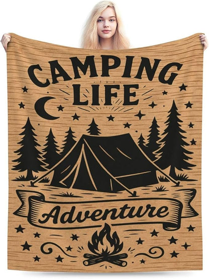 Camping Blanket Camper Throw Blanket Soft Cozy Fleece Fuzzy Stuffed Plush Flannel Gifts for Girls Women Boys Kids Adults 40''x50''