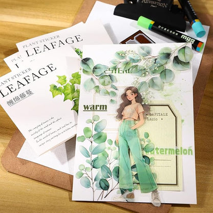Botanical Leaf PET Stickers Set, 120PCS Transparent Plant Ephemera for Scrapbooking, Journaling, DIY Crafts, and Planner
