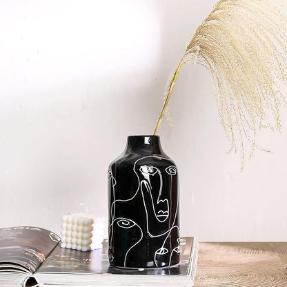 Kimdio Ceramic Vase Irregular face Design Decorative Flower Vase for Home Decor Living Room, Home, Office, Centerpiece,Table and Wedding B-Black