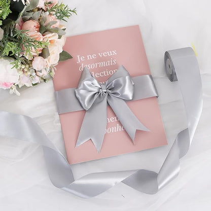 TONIFUL 2 in x 25 Yds Wide Silver Satin Ribbon Solid Fabric Ribbons Roll for Crafts Chair Sash Valentine's Day Gift Wrapping Invitation Cards Floral Hair Bows Sewing Party Wedding Car Decoration