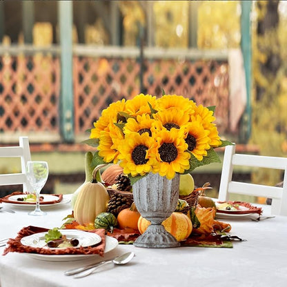 20 PCS Fake Silk Sunflowers Artificial Flower with Stems for Home Wedding Party Centerpieces Decoration Bridal Bouquets Tables Floral Arrangements Wreath DIY Art Crafts Decor