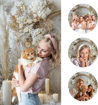 7x5ft Vintage White Flowers Backdrop Romantic Candles Old Concrete Wall Photography Background for Wedding Mothers Day Valentines Day Bridal Birthday Princess Couples Women Portraits