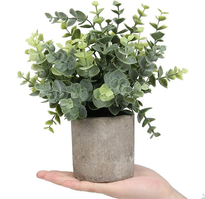Flojery Small Fake Plants Eucalyptus Potted Mini Potted Plants Artificial Eucalyptus Boxwood Rosemary Greenery in Pots Faux Potted Herbs Small House Plants for Indoor Greenery Tabletop Set of 4