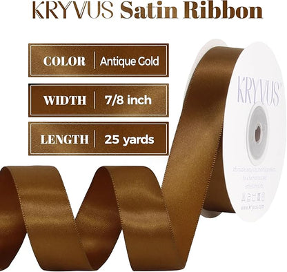 Antique Gold Satin Ribbon, Double Faced 7/8 Inch X 25 Yards Antique Gold Ribbon, Premium Satin Ribbons for Gift Wrapping, Crafts, Hair Bow Making, Sewing, Flower Bouquet, Wedding Party Decor