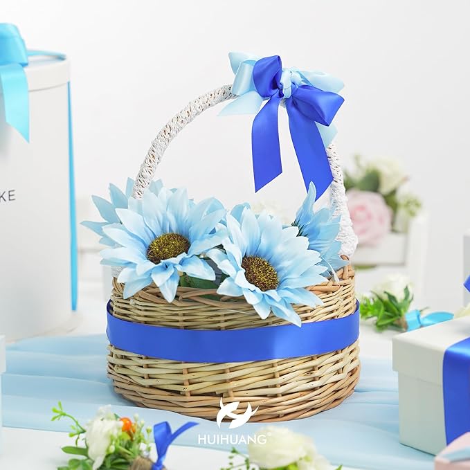 Huihuang Satin Ribbon for Gift Wrapping, Baby & Light Blue/Navy Blue Ribbon for Gift Wrap, DIY Crafts, Baby Shower Decor - 6 Colors x 5 Yards Each