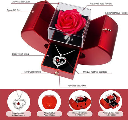 Preserved Rose Mother Gifts for Mom from Daughter Birthday Gift for Mum from Son Forever Red Roses with Mom Rose Heart Necklace for Grandma Mama Nana I Love You