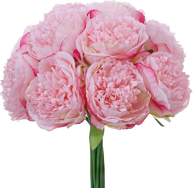 10PCS Pink Realistic Artificial Flowers Peony Fake Silk for Home Office Wedding Table Centerpieces Party Festival Bar Decoration Indoor