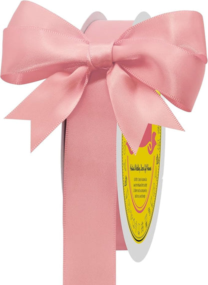 Dusty Pink Double Face Satin Ribbon 1 inch X 50 Yards Spool Bright Colors Very Suitable for Weddings Gift Package Wrapping Dancer Wand Sewing Party Hair Bow Invitation Decorations and More