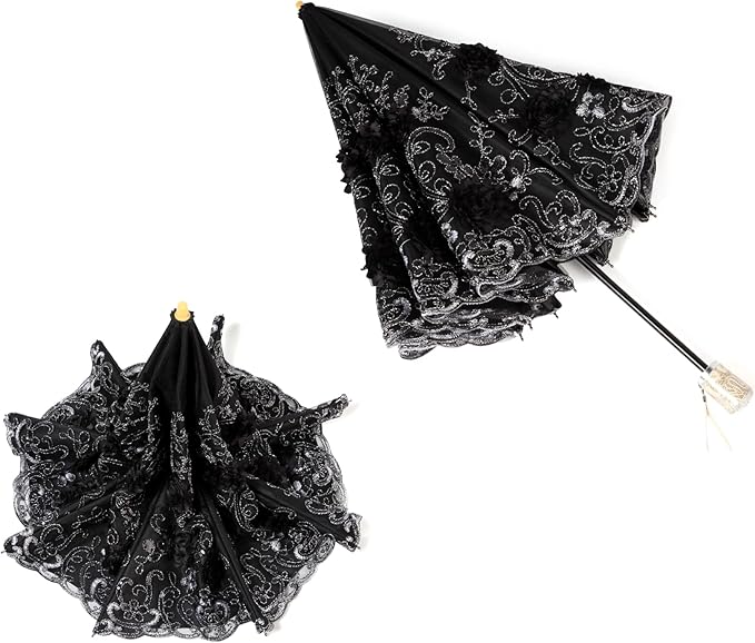 LCY Embroidered Lace Double-deck Anti-UV Parasol Sun/Rain/Snow Folding Umbrella