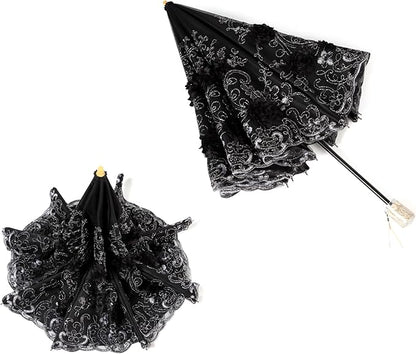 LCY Embroidered Lace Double-deck Anti-UV Parasol Sun/Rain/Snow Folding Umbrella