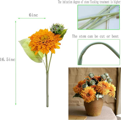 Kimura's Cabin 5Pcs Fake Sunflowers Flowers Long Stems Faux Sunflower Flowers Artificial Silk Bouquet for Wedding Autumn Home Garden Birthday Party Kitchen Table Decor (Orange Yellow)