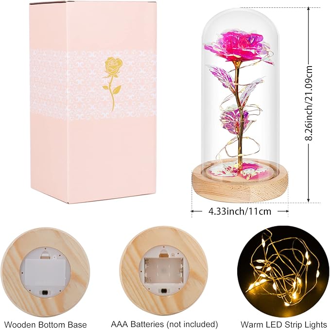 Beferr Mom Birthday Gifts for Women, Galaxy Glass Rose Forever Preserved Flowers for Delivery Prime Light Up Rose in Glass Dome Christmas Rose Gifts for Her Wife Daughter Friends, Pink