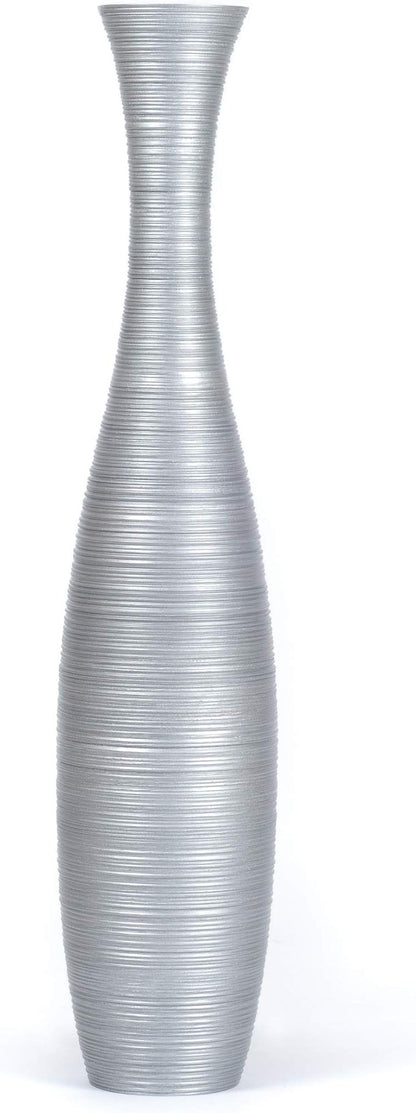 Leewadee Large Silver Home Decor Floor Vase - Wooden 41 inch Tall Farmhouse Decor Flower Holder for Fake Plant and Pampas Grass