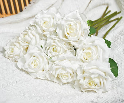 6 Pcs Silk Real Touch Latex Roses, Artificial Single Stem Big Bloom Faux Roses for Home Party Office Wedding Indoor Decor, Floral Arrangements, Table Centerpieces