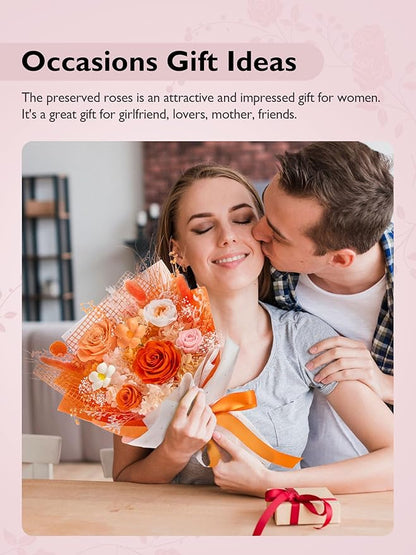 Eterfield Flowers for Delivery Prime, Forever Flowers Bouquet, Preserved Orange Roses Birthday Gifts for Her Women Wife Mom Grandma Graduation Valentine's Day Mother's Day