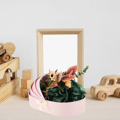 KOMBIUDA Valentine Day Bouquet Packaging Box Pink Floral Cradle Shape Box Half-open Design for Flower Arrangements Shower Anniversary Wedding