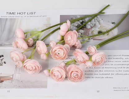 IPOPU Faux Ranunculus Flowers 2 Bouquets Small Pink Flowers Artificial Ranunculus 12PCS Mini Pink Fake Flower for DIY Wedding Bouquet Bridal Shower Decor Filler Flower Centerpieces (Blush Pink)