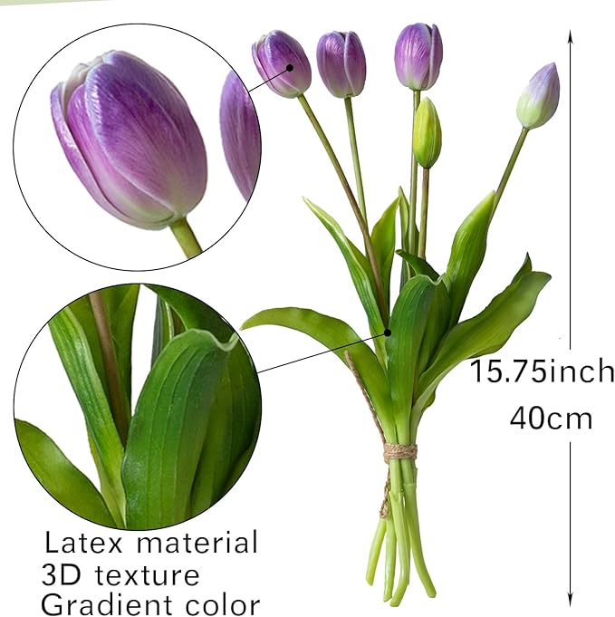40pcs Artificial Tulips Flowers, Real Touch Latex Bouquet, Fake Tulips for Office Wedding Party Home Kitchen Garden Decoration-B Amethyst Suit