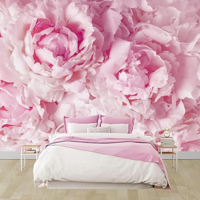 WFBHUA-Pink Floral Wallpaper Peel and Stick Peony Flower Self Adhesive Mural for Girl's Room Bedroom 82"x57"