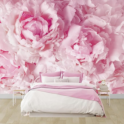 WFBHUA-Pink Floral Wallpaper Peel and Stick Peony Flower Self Adhesive Mural for Girl's Room Bedroom 137"x100"