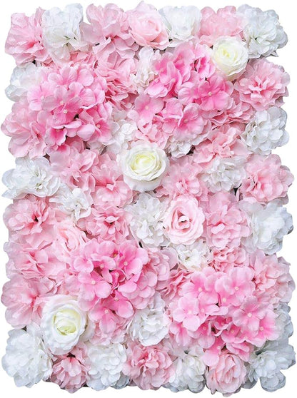 16"x 24" Artificial Flower Wall Panels,Flower Wall Mat Silk Flower Panels for Outdoor Garden Backyard Fence Fence Privacy Screen and Indoor Wall Decor(12Pcs Pink+White,Style 2)