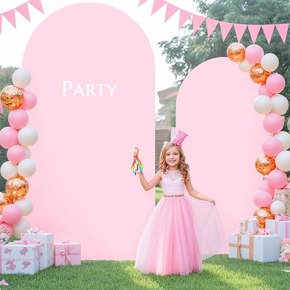 Baby Pink Arch Backdrop Covers - 7.2FT, 6FT Spandex Fitted Wedding Arch Stand Covers Round Top Chiara Stretchy Arch Backdrop Cover for Wedding Birthday Party Decoration